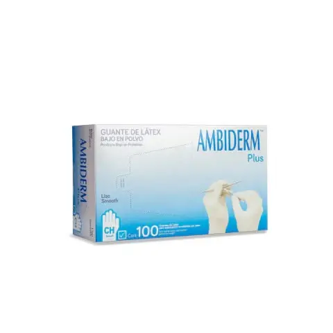 GUANTE AMBIDERM PLUS LISO BLANCO CHICO CAJA/100 PZA