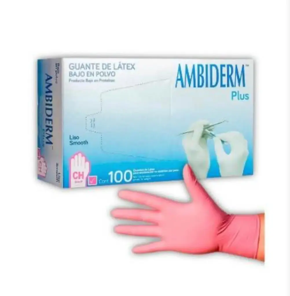 GUANTE AMBIDERM PLUS LISO ROSA CHICO C/100 PIEZAS