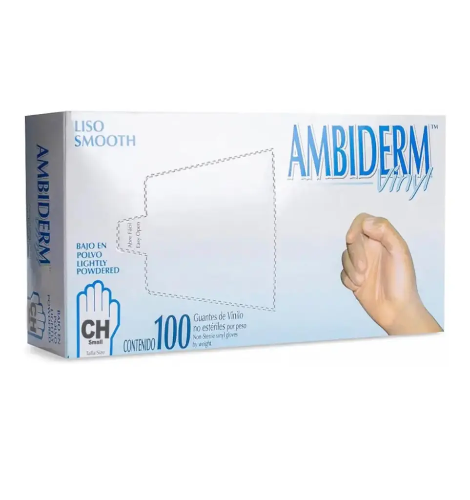 GUANTE AMBIDERM VINYL LIBRE DE POLVO CHICO CAJA C/100
