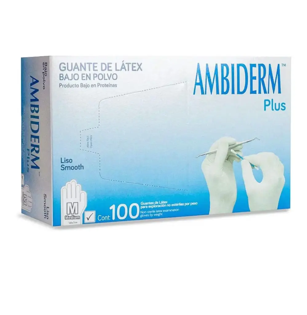 GUANTE AMBIDERM PLUS LISO BLANCO MEDIANO CAJA C/100 PZA