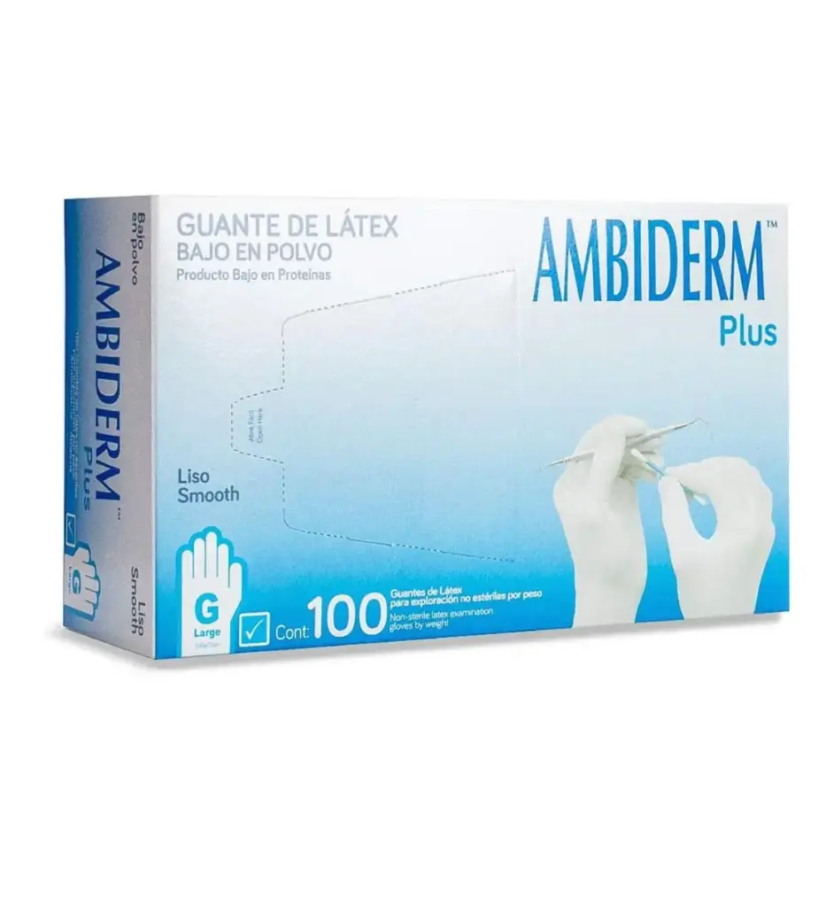 GUANTE AMBIDERM PLUS LISO BLANCO GRANDE C/100 PZA
