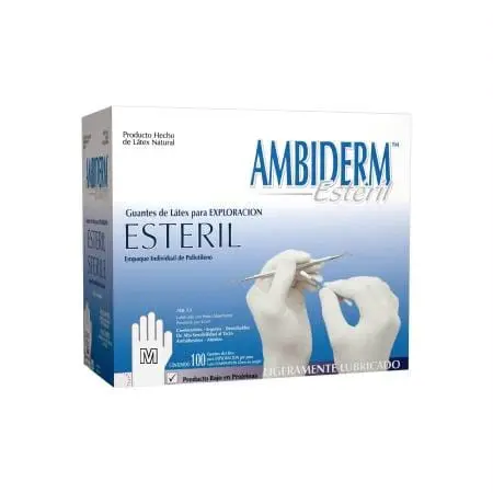 GUANTE AMBIDER ESTERIL BAJO EN POLVO MEDIANO CAJA/100