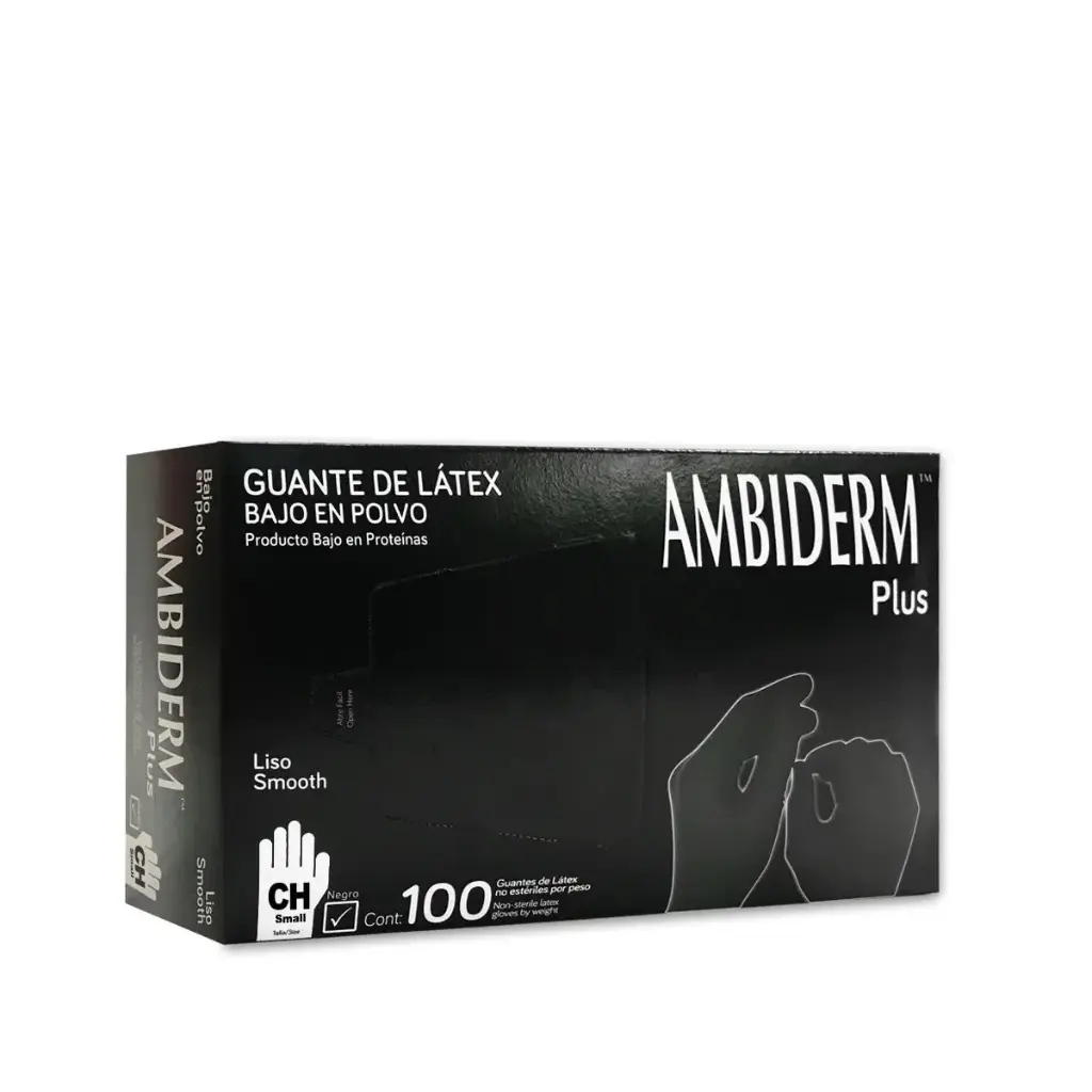 GUANTE AMBIDERM PLUS LISO NEGRO CHICO CAJA/100 PZA