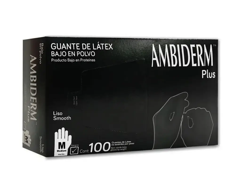 GUANTE AMBIDERM PLUS LISO NEGRO MEDIANO CAJA/100 PZA