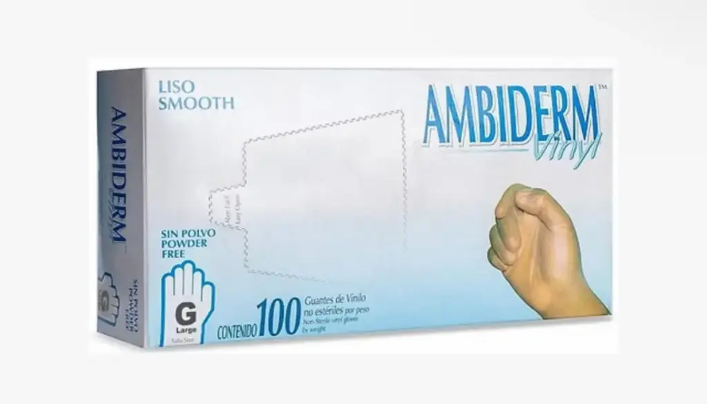 GUANTE AMBIDERM VINYL LIBRE DE POLVO GRANDE CAJA C/100