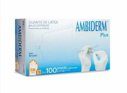 GUANTE AMBIDERM PLUS LISO NARANJA CHICO CAJA/100 PZA